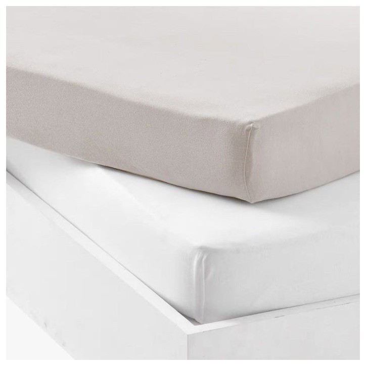 Lot de 2 draps housse - MON PTIT DODO - Jersey 100% coton - 60 x 120 cm - Blanc et gris souris Lot de 2 draps housse - MON PTIT DODO - Jersey 100% coton - 60 x 120 cm - Blanc et gris souris