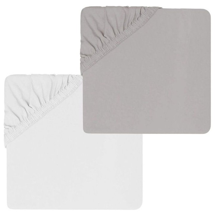 Lot de 1 drap housse jersey 100% coton + 1 alese - MON PTIT DODO - 60 x 120 cm - Blanc et gris souris