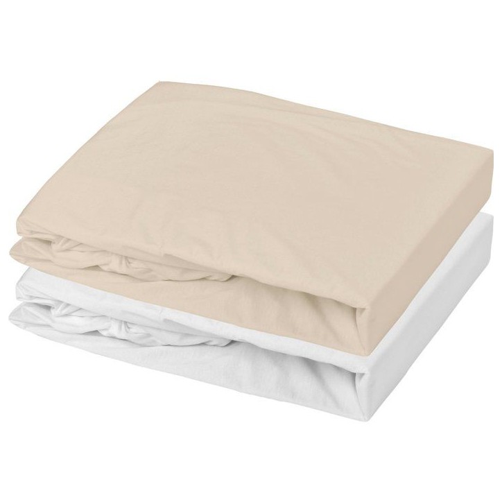 Lot de 2 draps housse - MON PTIT DODO - Jersey 100% coton - 70 x 140 cm - Blanc et nude Lot de 2 draps housse - MON PTIT DODO - Jersey 100% coton - 70 x 140 cm - Blanc et nude
