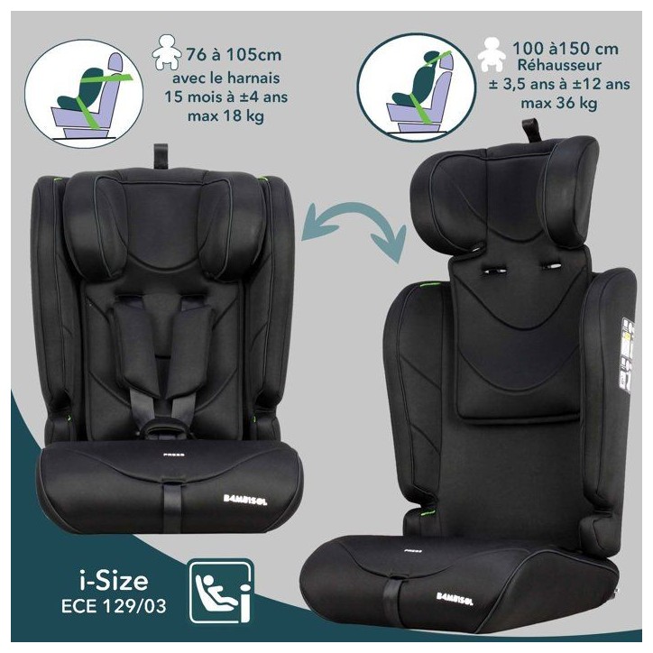 Siege auto évolutif - BAMBISOL - AY570N - Groupe 1/2/3 - I-Size - Noir Siege auto évolutif - BAMBISOL - AY570N - Groupe 1/2/3 - I-Size - Noir