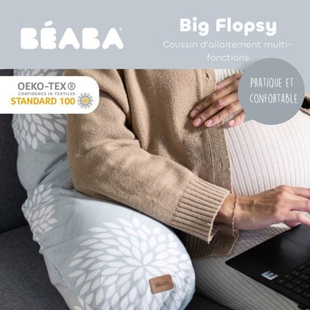 Coussin de maternité - BEABA - Big Flopsy™ - Fleurs - Gris