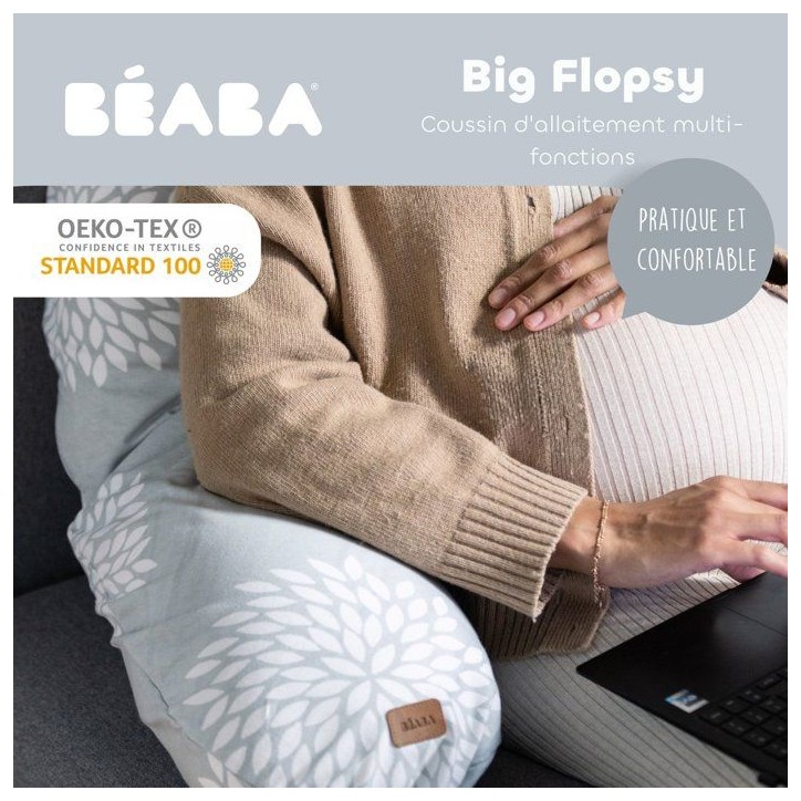 Coussin de maternité - BEABA - Big Flopsy™ - Fleurs - Gris Coussin de maternité - BEABA - Big Flopsy™ - Fleurs - Gris