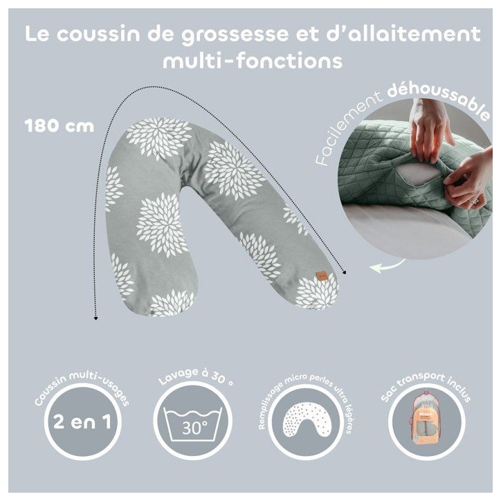 Coussin de maternité - BEABA - Big Flopsy™ - Fleurs - Gris Coussin de maternité - BEABA - Big Flopsy™ - Fleurs - Gris