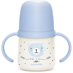 Biberon avec anses - SUAVINEX - NIGHT&DAY WILD&FREE - 150 ml - 6 mois et plus - Bleu