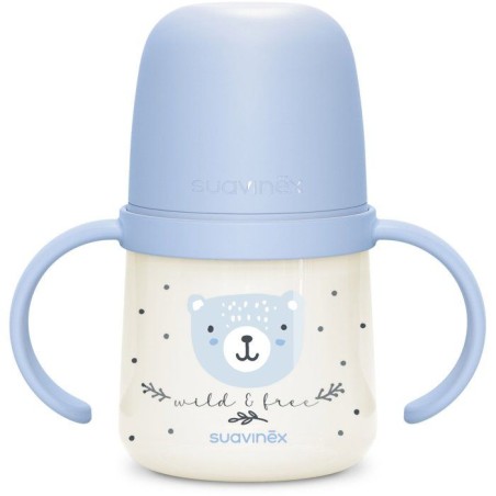 Biberon avec anses - SUAVINEX - NIGHT&DAY WILD&FREE - 150 ml - 6 mois et plus - Bleu