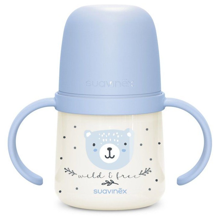 Biberon avec anses - SUAVINEX - NIGHT&DAY WILD&FREE - 150 ml - 6 mois et plus - Bleu Biberon avec anses - SUAVINEX - NIGHT&DAY WILD&FREE - 150 ml - 6 mois et plus - Bleu