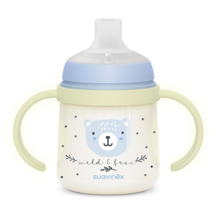 Biberon avec anses - SUAVINEX - NIGHT&DAY WILD&FREE - 150 ml - 6 mois et plus - Bleu Biberon avec anses - SUAVINEX - NIGHT&DAY WILD&FREE - 150 ml - 6 mois et plus - Bleu