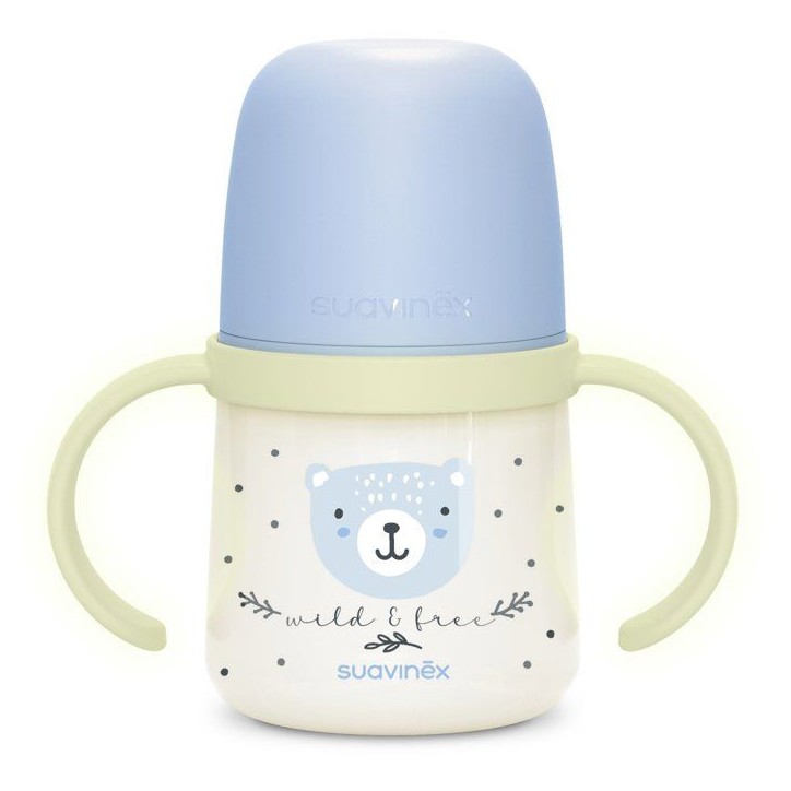 Biberon avec anses - SUAVINEX - NIGHT&DAY WILD&FREE - 150 ml - 6 mois et plus - Bleu Biberon avec anses - SUAVINEX - NIGHT&DAY WILD&FREE - 150 ml - 6 mois et plus - Bleu