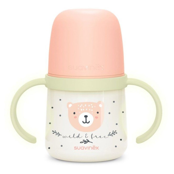 Biberon avec anses - SUAVINEX - NIGHT&DAY WILD&FREE - 150 ml - 6 mois et plus - Rose Biberon avec anses - SUAVINEX - NIGHT&DAY WILD&FREE - 150 ml - 6 mois et plus - Rose