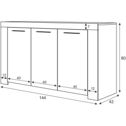 Buffet - AMBIT - Effet béton satiné / Blanc Artik - 3 portes