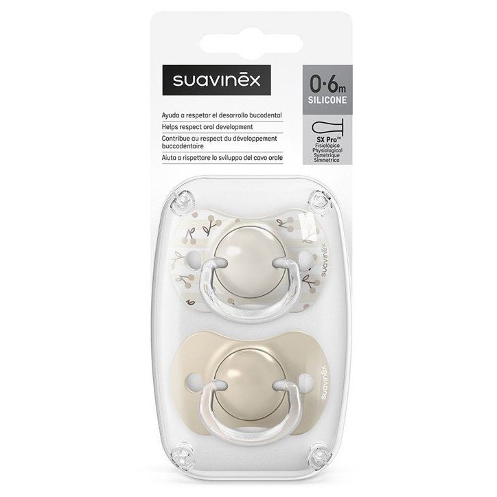 Lot de 2 sucettes symétriques - SUAVINEX - Birdies - SX Pro - 0 a 6 mois - Beige