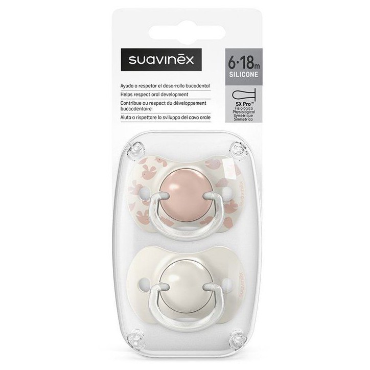 Lot de 2 sucettes symétriques - SUAVINEX - Birdies - SX Pro - 6 a 18 mois - Rose Lot de 2 sucettes symétriques - SUAVINEX - Birdies - SX Pro - 6 a 18 mois - Rose
