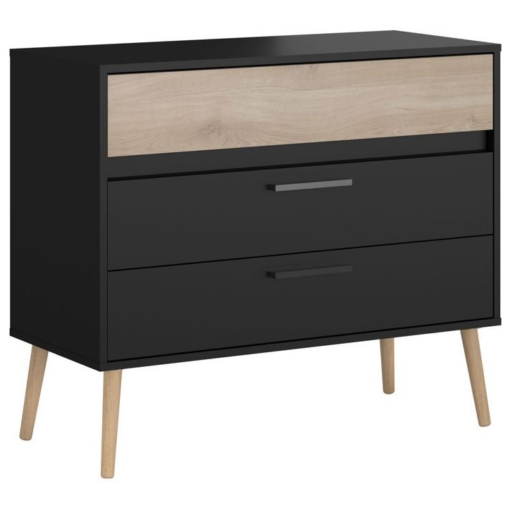 Commode - AALBORG - 3 tiroirs - Décor Noir et chene - Style Scandinave - L90,8 x P39,9 x H77,5 cm - PARISOT