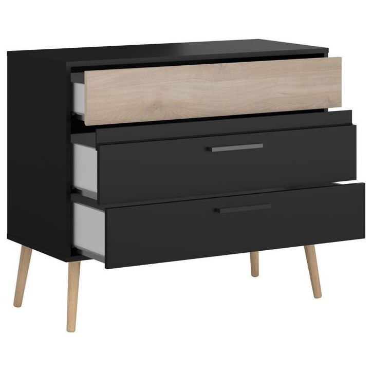 Commode - AALBORG - 3 tiroirs - Décor Noir et chene - Style Scandinave - L90,8 x P39,9 x H77,5 cm - PARISOT