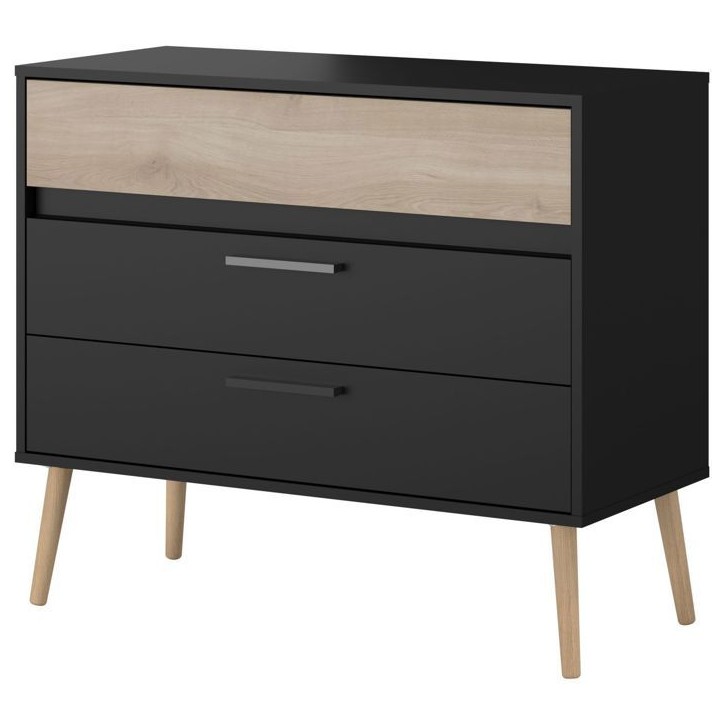 Commode - AALBORG - 3 tiroirs - Décor Noir et chene - Style Scandinave - L90,8 x P39,9 x H77,5 cm - PARISOT
