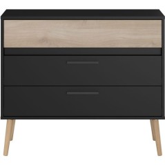 Commode - AALBORG - 3 tiroirs - Décor Noir et chene - Style Scandinav