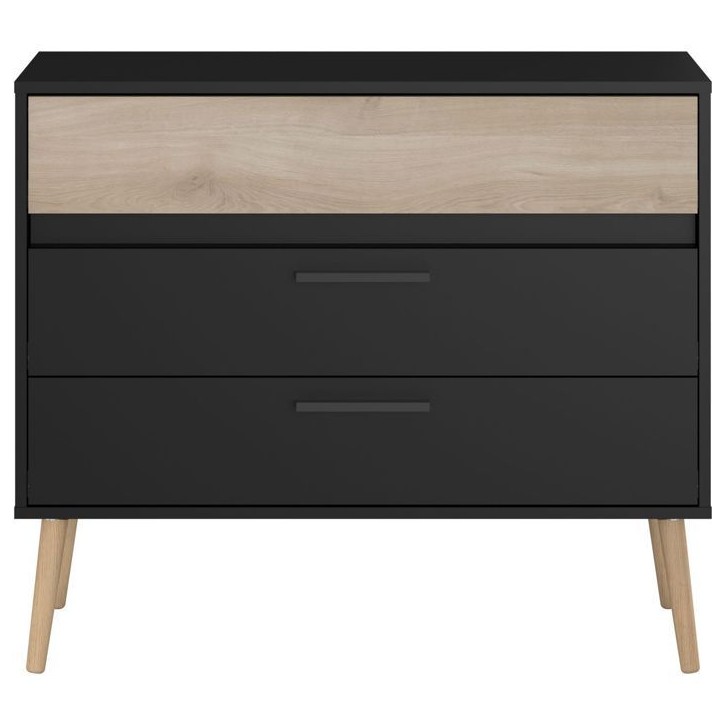 Commode - AALBORG - 3 tiroirs - Décor Noir et chene - Style Scandinave - L90,8 x P39,9 x H77,5 cm - PARISOT
