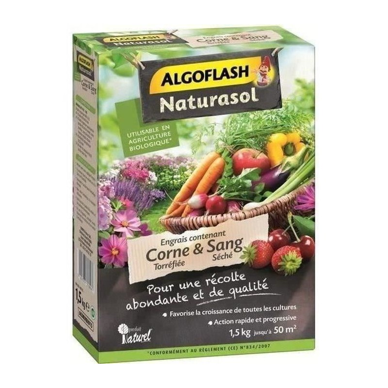 ALGOFLASH NATURASOL - Engrais corne torréfiée et sang séché 1.5kg