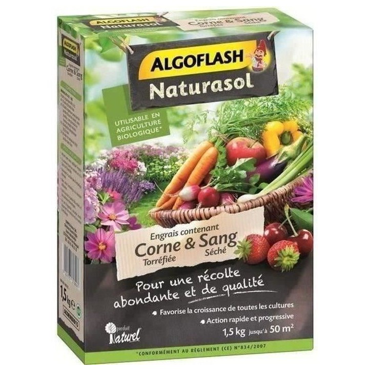 ALGOFLASH NATURASOL - Engrais corne torréfiée et sang séché 1.5kg