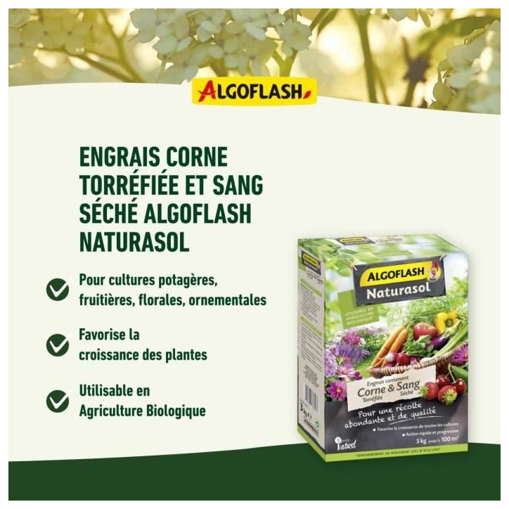 ALGOFLASH NATURASOL - Engrais corne torréfiée et sang séché 1.5kg
