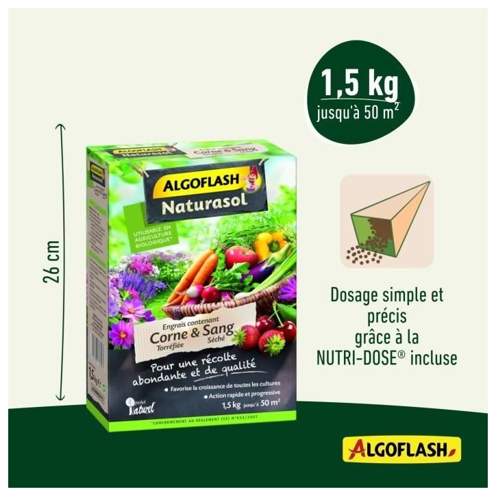 ALGOFLASH NATURASOL - Engrais corne torréfiée et sang séché 1.5kg