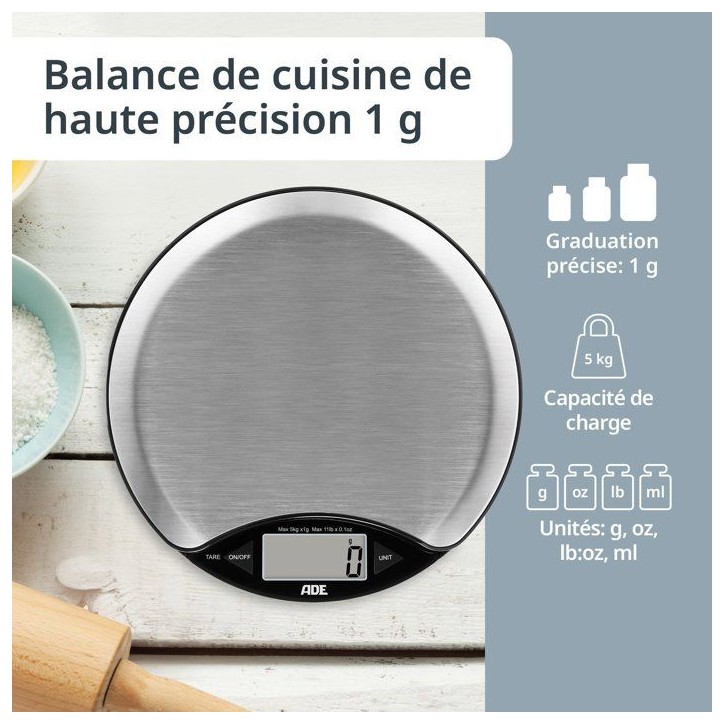Balance de cuisine digitale - ADE - ANJA - Plastique ABS - 17 x 17 x 2,2 cm - Inclus 1 pile Cr 2032 Balance de cuisine digitale - ADE - ANJA - Plastique ABS - 17 x 17 x 2,2 cm - Inclus 1 pile Cr 2032
