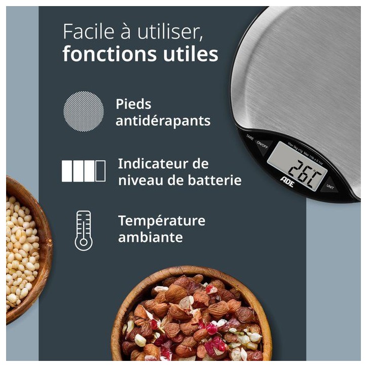 Balance de cuisine digitale - ADE - ANJA - Plastique ABS - 17 x 17 x 2,2 cm - Inclus 1 pile Cr 2032 Balance de cuisine digitale - ADE - ANJA - Plastique ABS - 17 x 17 x 2,2 cm - Inclus 1 pile Cr 2032