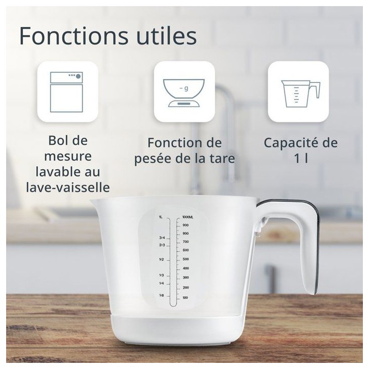 Pichet Gradué/balance - ADE - FRANCA - Verre/Synthétique - 20,7 x 14,6 cm - Inclus 1 pile Cr2032