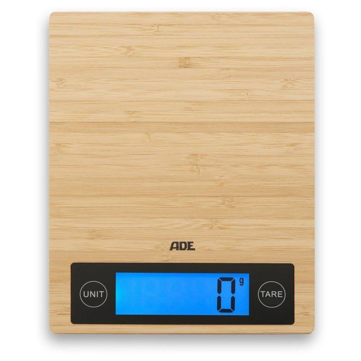 Balance de cuisine digitale - ADE - RAMONA - Bambou - 23 x 18 x 2 cm - Inclus 2 piles Cr2032
