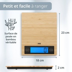Balance de cuisine digitale - ADE - RAMONA - Bambou - 23 x 18 x 2 cm -