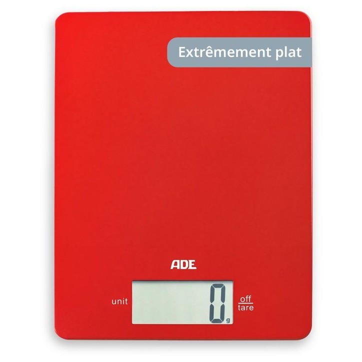 Balance de cuisine digitale - ADE - LEONIE - Plastique ABS - 22 x 17 cm - Inclus 1 pile Cr 2032-Rouge