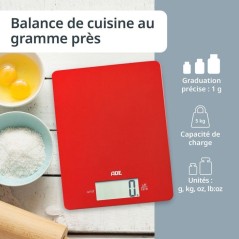 Balance de cuisine digitale - ADE - LEONIE - Plastique ABS - 22 x 17 cm - Inclus 1 pile Cr 2032-Rouge
