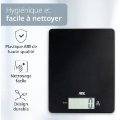 Balance de cuisine digitale - ADE - LEONIE - Plastique ABS - 22 x 17 cm - Inclus 1 pile Cr 2032 - Noir