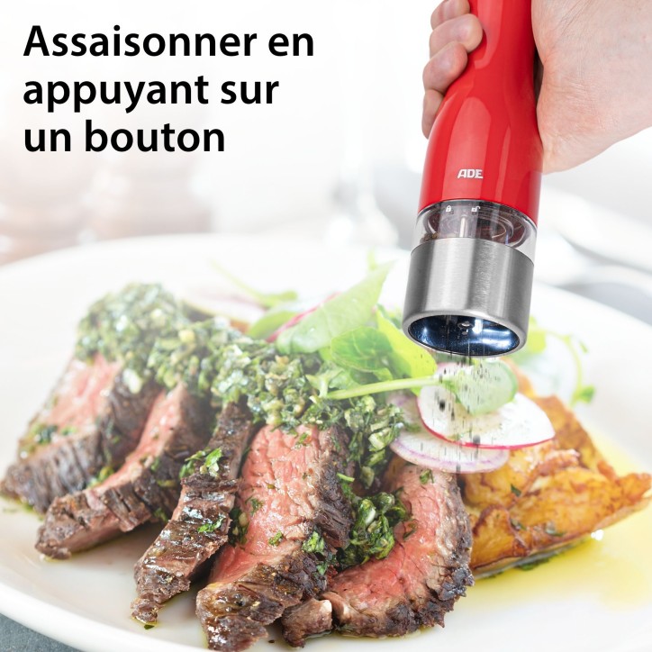 Moulin Poivre/Sel électrique - ADE -KITCHEN GADGETS - Acier inoxydable/plastique - H 22,5 cm - Inclus 6 pilles AAA - Rouge Moulin Poivre/Sel électrique - ADE -KITCHEN GADGETS - Acier inoxydable/plastique - H 22,5 cm - Inclus 6 pilles AAA - Rouge