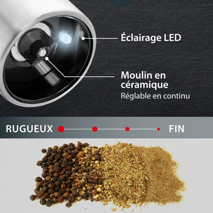 Moulin Poivre/Sel électrique - ADE -KITCHEN GADGETS - Acier inoxydable/plastique - H 22,5 cm - Inclus 6 pilles AAA - Rouge Moulin Poivre/Sel électrique - ADE -KITCHEN GADGETS - Acier inoxydable/plastique - H 22,5 cm - Inclus 6 pilles AAA - Rouge