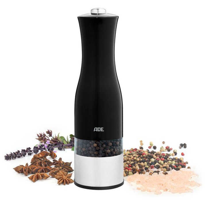 Moulin Poivre/Sel électrique - ADE -KITCHEN GADGETS - Acier inoxydable/plastique - H 22,5 cm - Inclus 6 pilles AAA - Noir