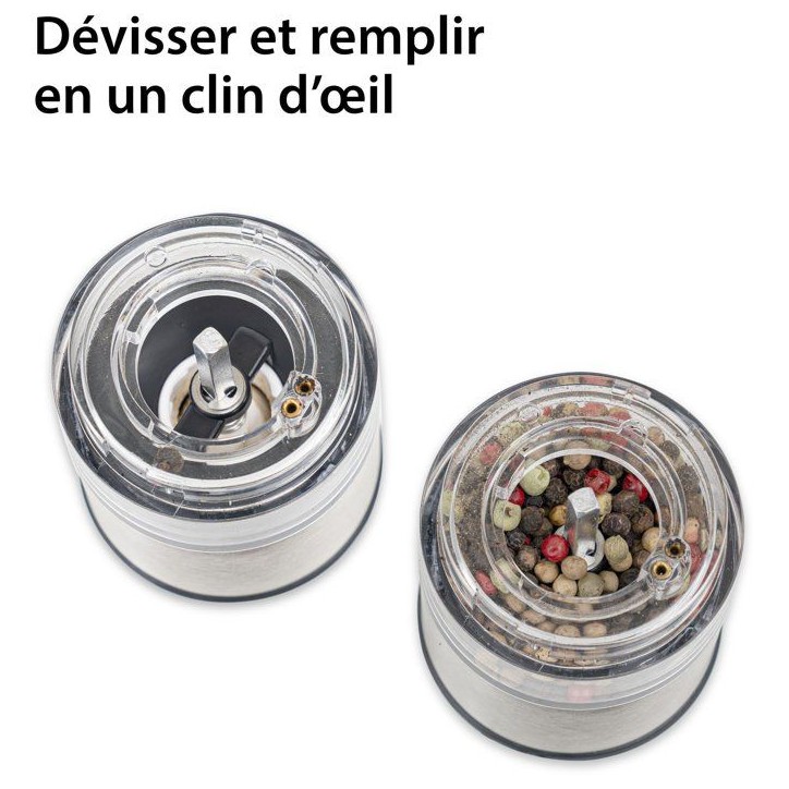Moulin Poivre/Sel électrique - ADE -KITCHEN GADGETS - Acier inoxydable/plastique - H 22,5 cm - Inclus 6 pilles AAA - Noir