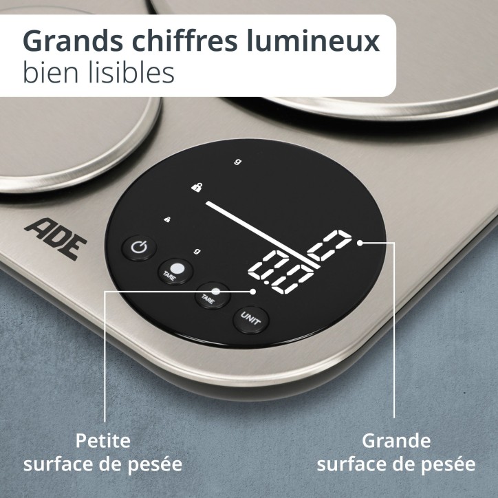 Balance de cuisine duo digitale - ADE - ISABELLA - Acier inoxydable/Plastique - 23x16,5 cm - Inclus 3 piles AAA Balance de cuisine duo digitale - ADE - ISABELLA - Acier inoxydable/Plastique - 23x16,5 cm - Inclus 3 piles AAA