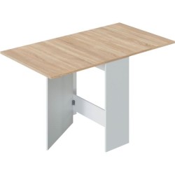 Table de cuisine rabattable FLY - Mélaminé blanc artik et chene - L