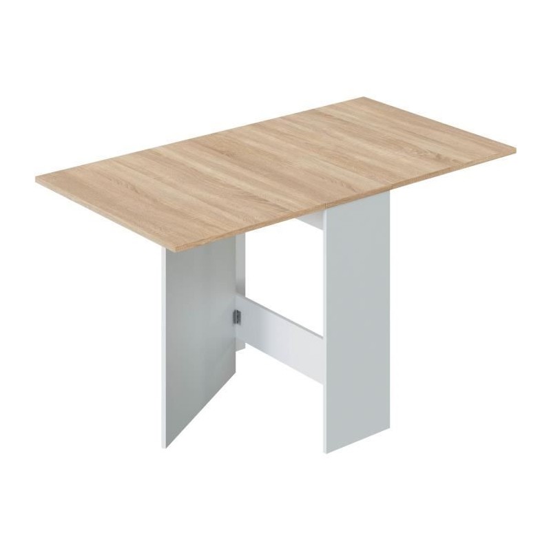 Table de cuisine rabattable FLY - Mélaminé blanc artik et chene - L Table de cuisine rabattable FLY - Mélaminé blanc artik et chene - L