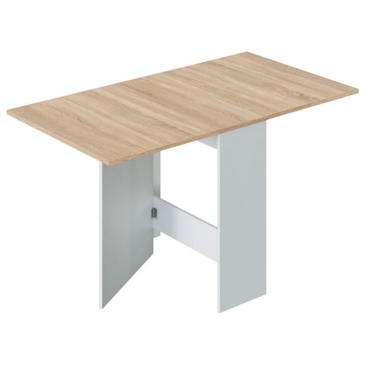 Table de cuisine rabattable FLY - Mélaminé blanc artik et chene - L 31/140 x P 77 x H 78 cm