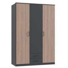Armoire AGIA - 3 portes battantes + 2 tiroirs - Décor anthracite et c