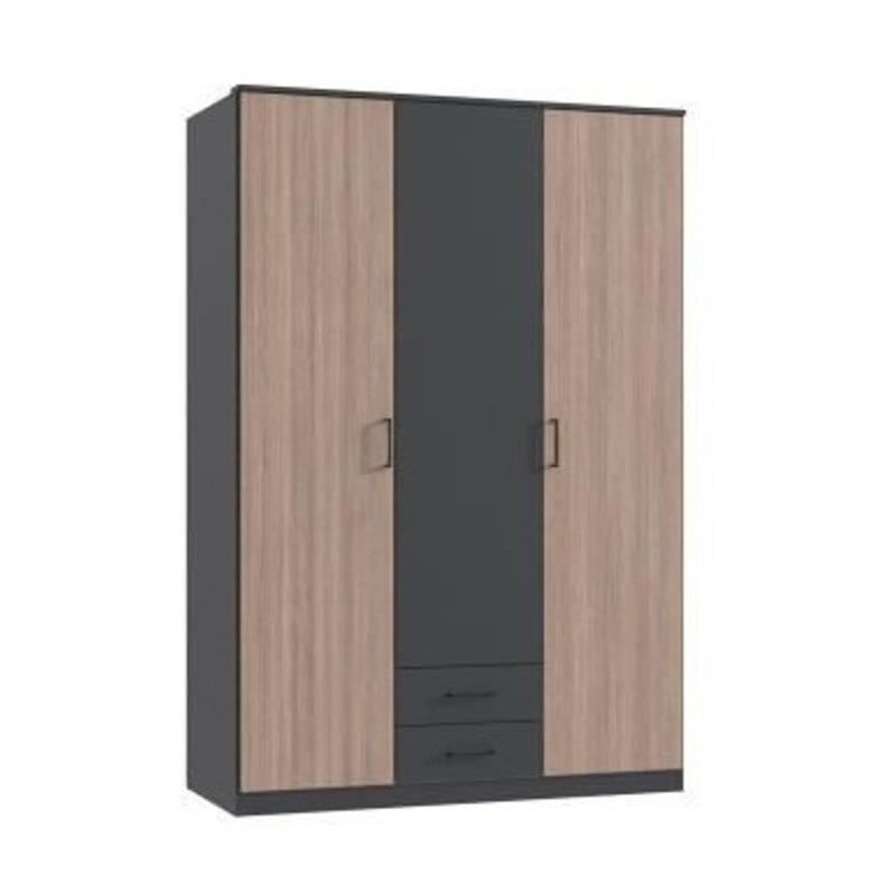 Armoire AGIA - 3 portes battantes + 2 tiroirs - Décor anthracite et c