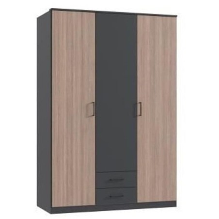 Armoire AGIA - 3 portes battantes + 2 tiroirs - Décor anthracite et c