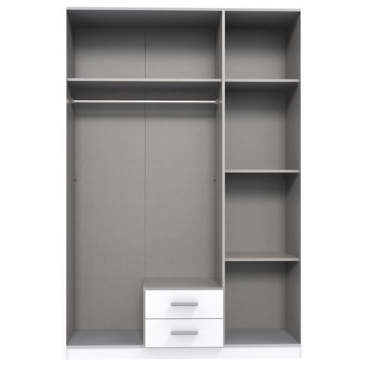 Armoire AGIA - 3 portes battantes + 2 tiroirs - Décor anthracite et chene - L135 x H199 x P58 cm