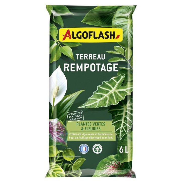 Terreau - ALGOFLASH - Rempotage, plantes vertes & plantes fleuries - 6 L Terreau - ALGOFLASH - Rempotage, plantes vertes & plantes fleuries - 6 L