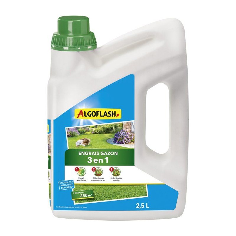Engrais gazon - ALGOFLASH - Gazon liquide 3 en 1 - Concentré - 2,5 L