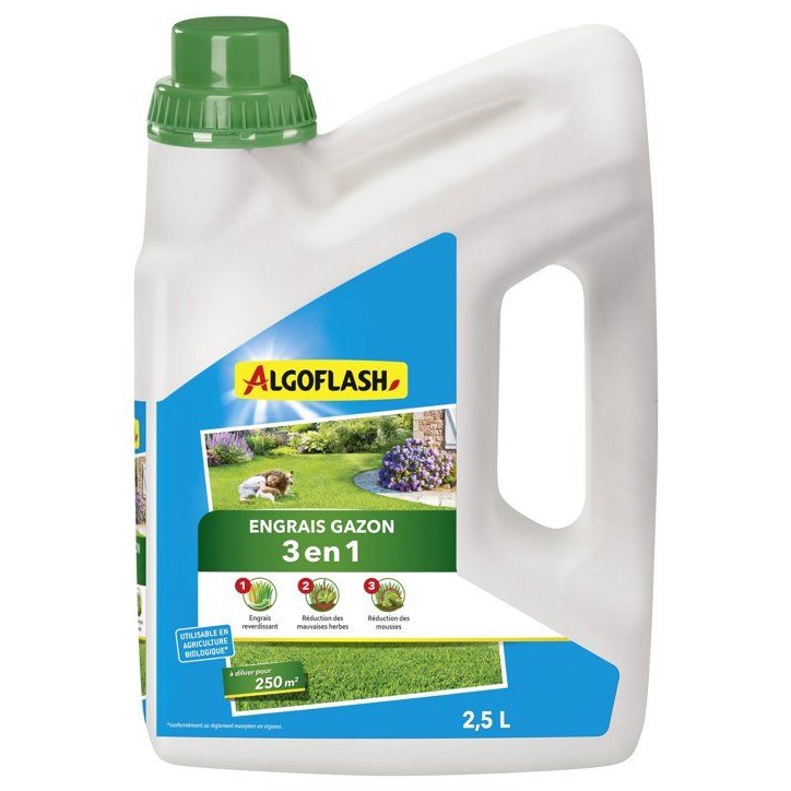 Engrais gazon - ALGOFLASH - Gazon liquide 3 en 1 - Concentré - 2,5 L