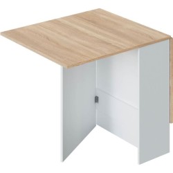 Table de cuisine rabattable FLY - Mélaminé blanc artik et chene - L