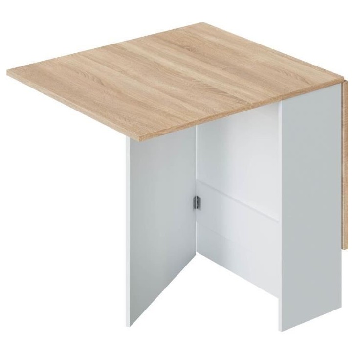 Table de cuisine rabattable FLY - Mélaminé blanc artik et chene - L 31/140 x P 77 x H 78 cm